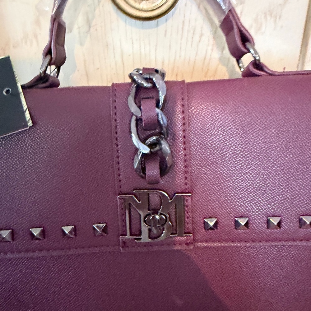 Badgley Mischka Burgundy Studded Satchel - Picture 3 of 6